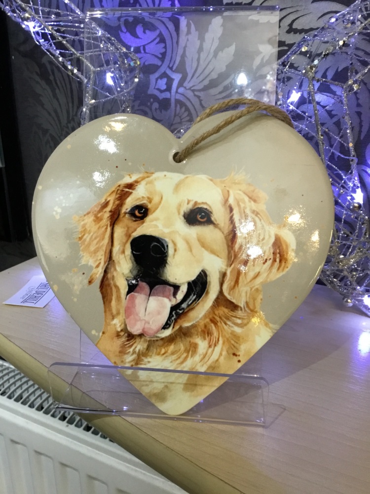 New Product....golden retriever ceramic glossy love heart