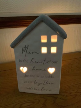 New Product....ceramic mum house lantern....13 cms wide x 21 cms high