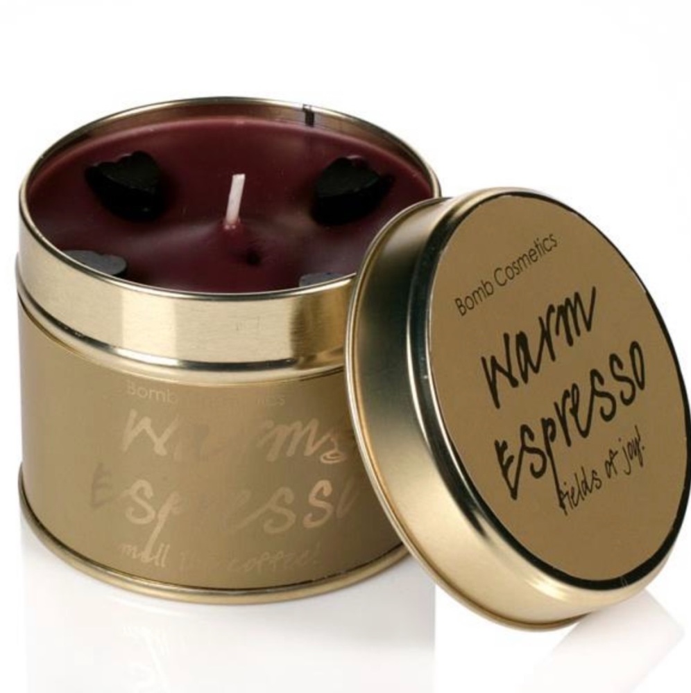 New Product….warm espresso tin candle