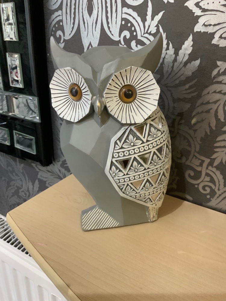 New Product….ceramic deco owl grey….20.5 cms