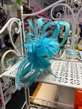 New Product…Libby bea bright turquoise fascinator on a thin headband….ideal to conceal