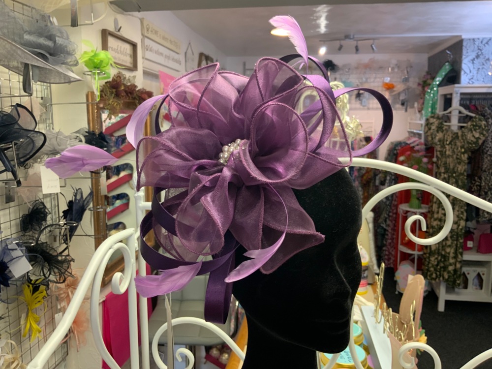 New Product…deep purple fascinator on headband