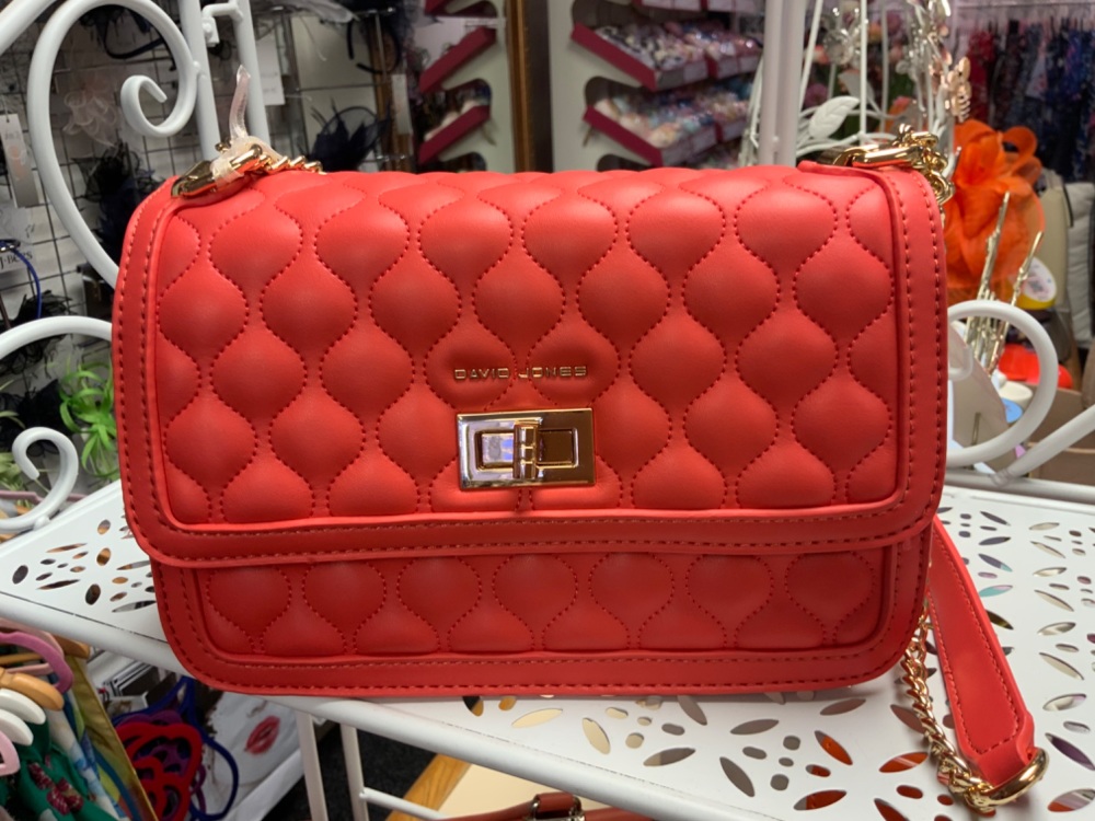 New Product…David jones water melon red quilted handbag with long gold chai