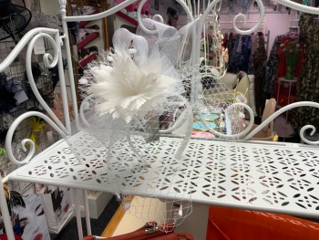 New Product….white fascinator with netting on headband