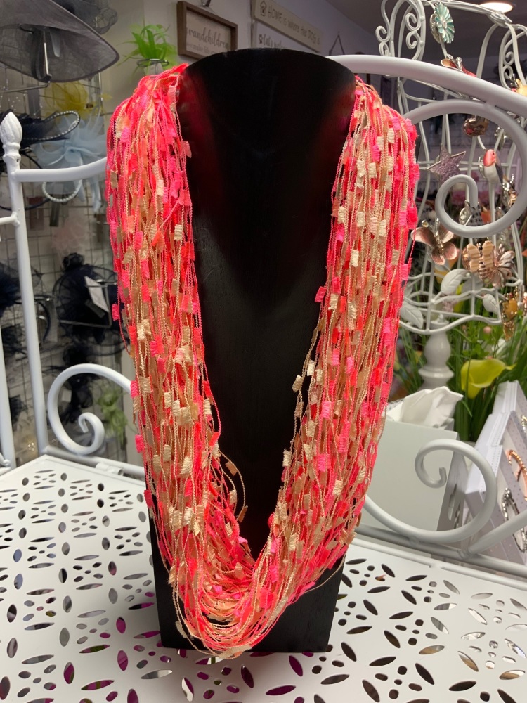 New Product….neon pink and cream multi stranded magnetic scarf