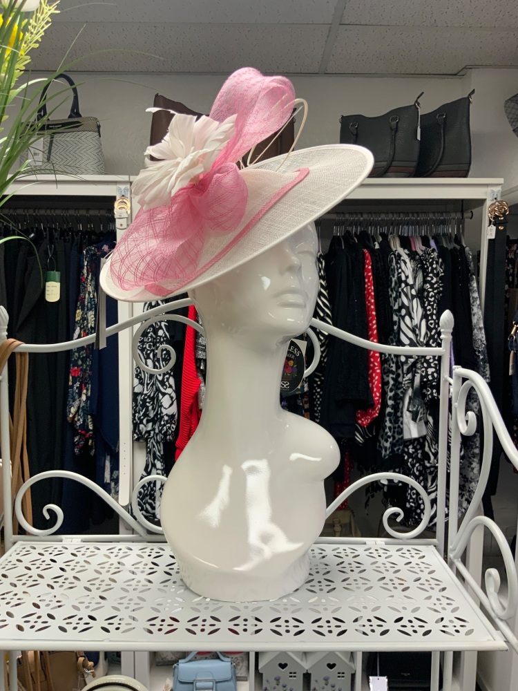 Ivory/pink fascinator on head band