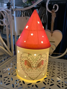 New Product….red roof led light up robin lantern
