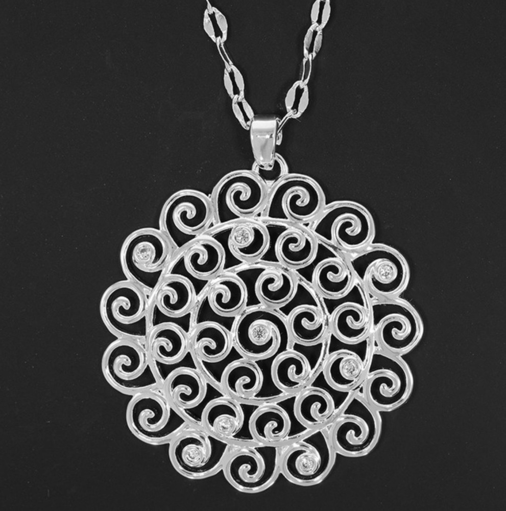 New Product….equilibrium filigree silver plated swirls long necklace