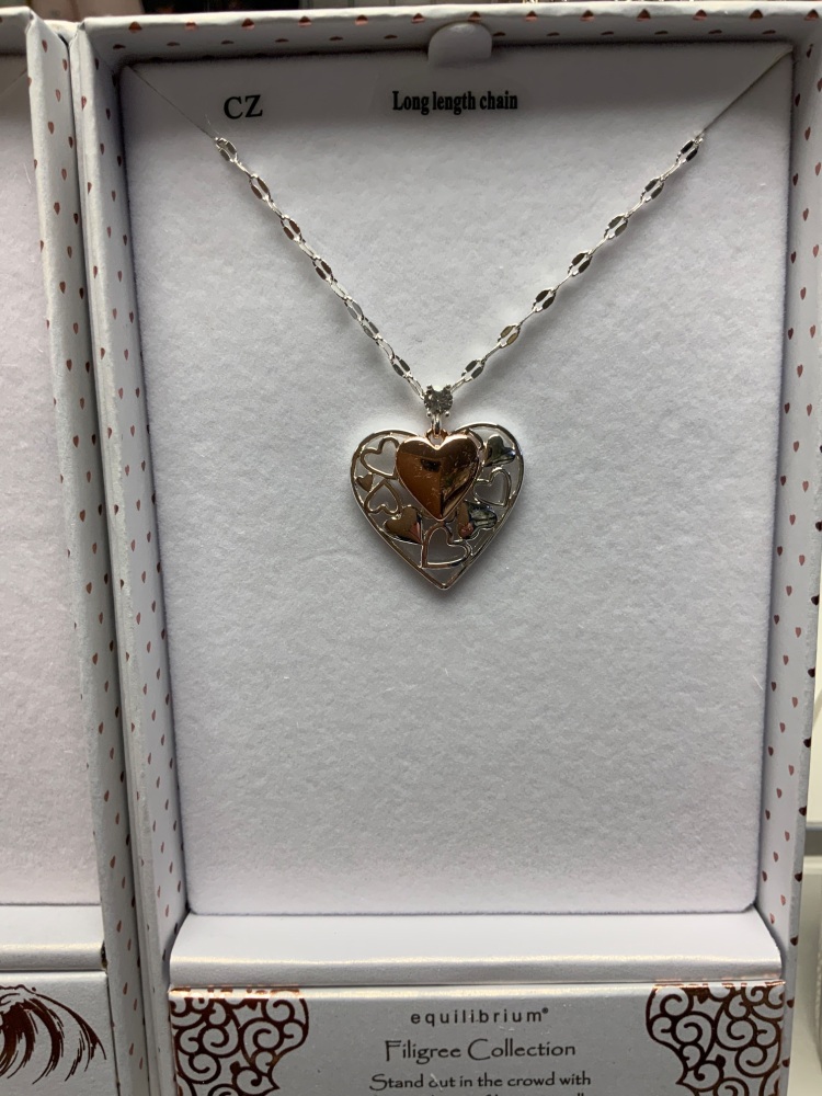 New Product….equilibrium filigree two tone two hearts long necklace