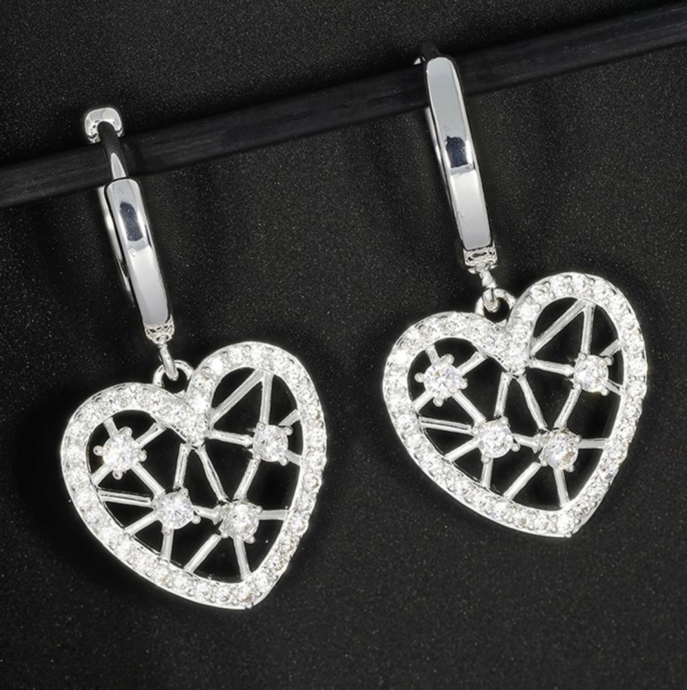 New Product….equilibrium filigree silver plated heart Huggies earrings