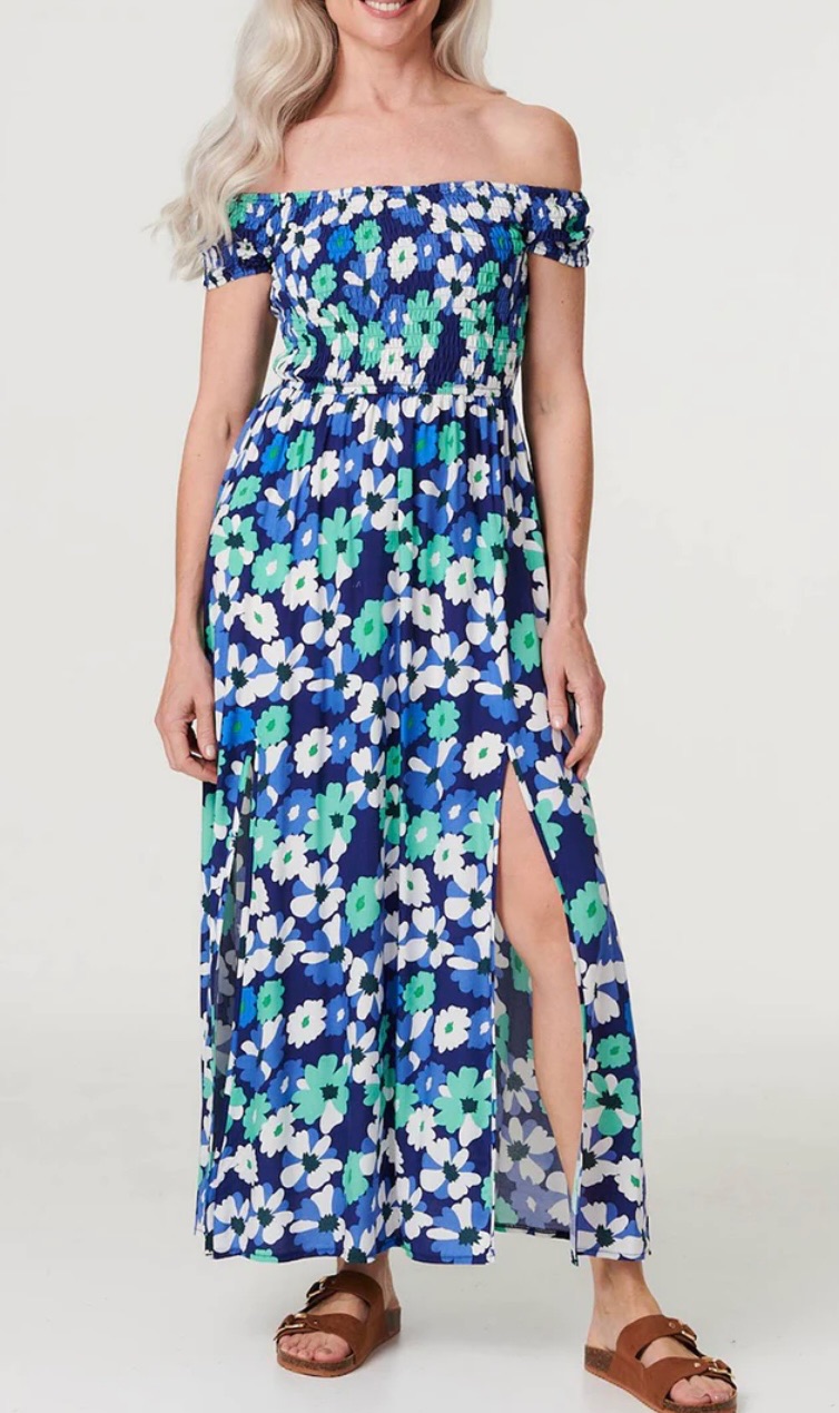New Product….blue/white floral maxi dress with side splits….size 8