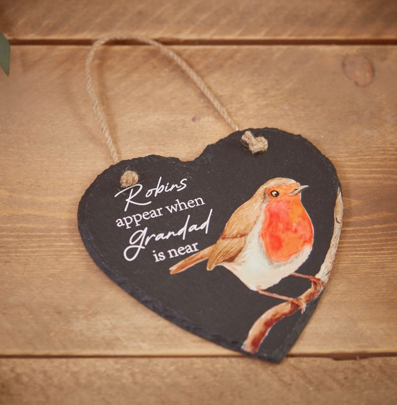 New Product….slate robin heart hanger