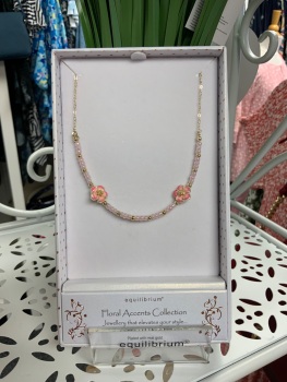 New Product….equilibrium floral accents gold plated beaded necklace ….pink