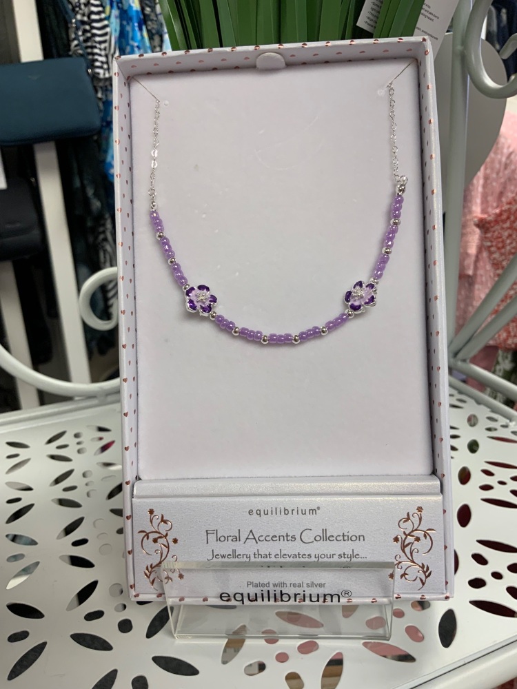 New Product….equilibrium floral accents silver plated beaded necklace….lila