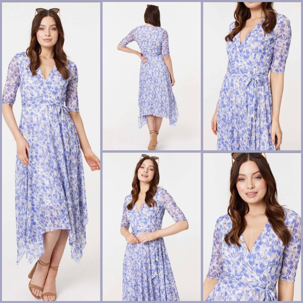 New Product….stella Morgan blue/lilac/beige patterned midi dress….longer at