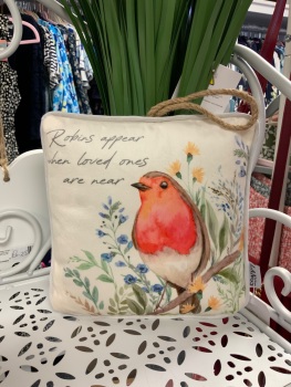 New Product….hanging robin forget me not watercolour velour fabric cushion