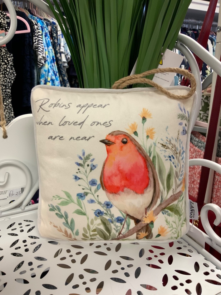 New Product….hanging robin forget me not watercolour velour fabric cushion