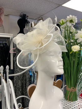 New Product….cream fascinator on headband with feather netting and satin trim