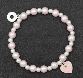 New Product….girls pretty pink Pearl silver plated heart bracelet