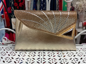 New Product….gold clutch bag with long gold chain