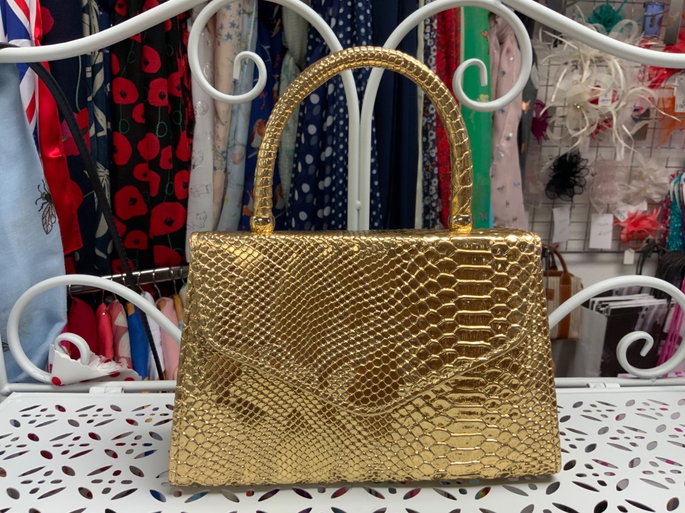 New Product….gold faux snake skin patterned handbag with handle and long go