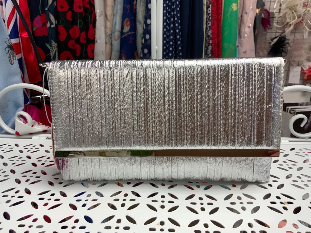 New Product…silver clutch bag with long silver chain