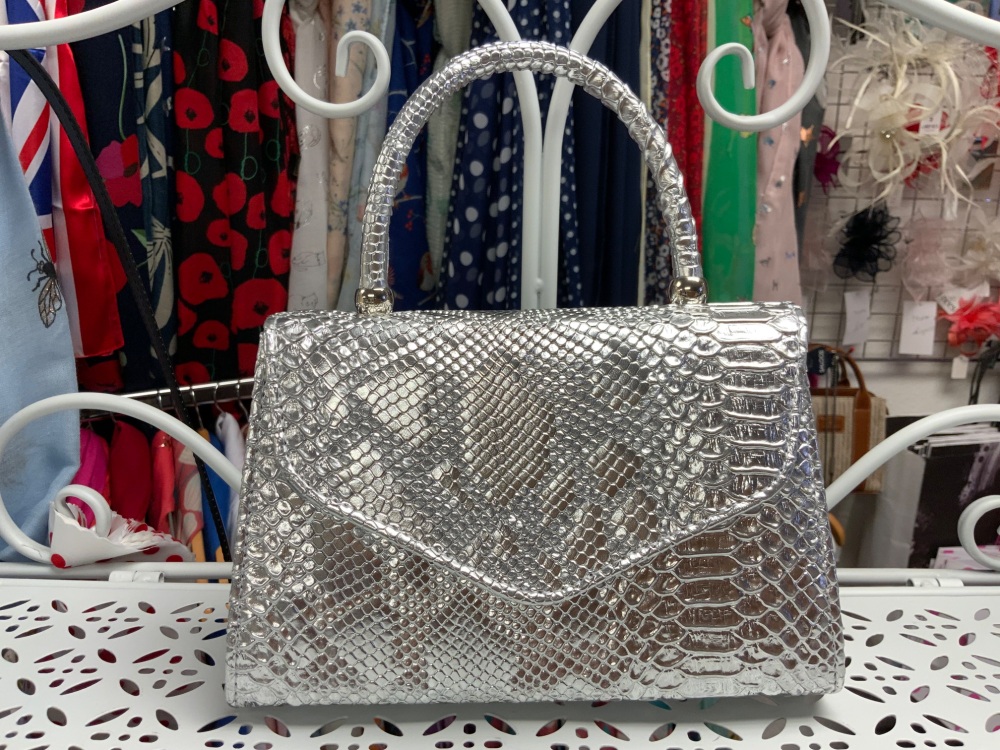 New Product….silver clutch bag with textured finish and long silver chain