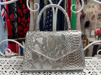 New Product….silver bag with textured finish and long silver chain