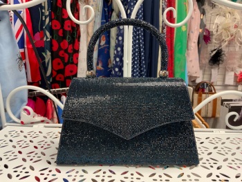 New Product….navy bag in a sparkly beaded fabric with silver chain