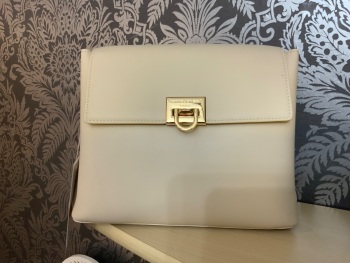 New Product….david jones beige handbag with gold trim and long strap