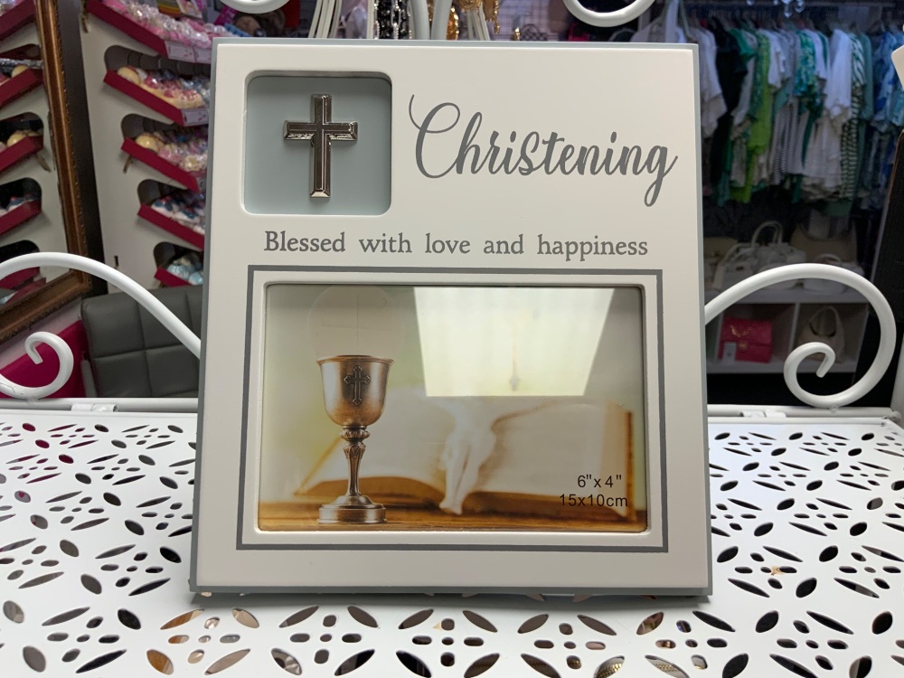 New Product….wooden white/grey christening photo frame