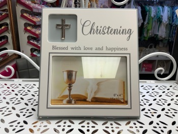 New Product….wooden white/grey christening photo frame
