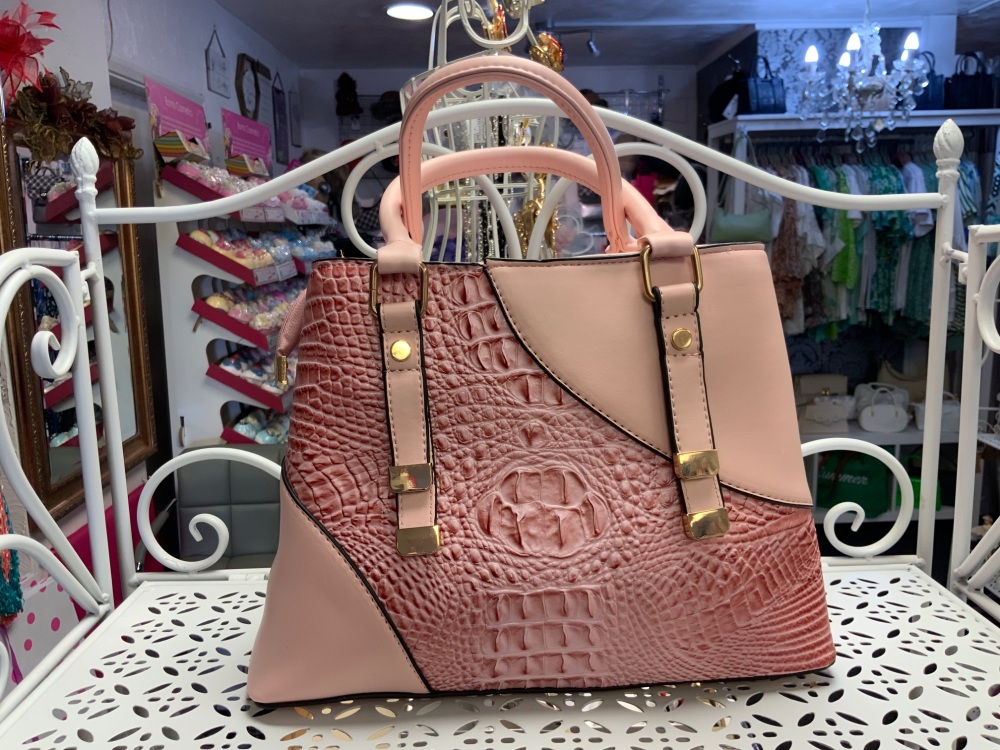 New Product….pink handbag with mock snakeskin print at the front….two insid