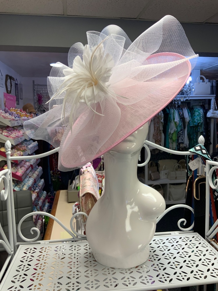 New Product….large pink /cream fascinator on headband