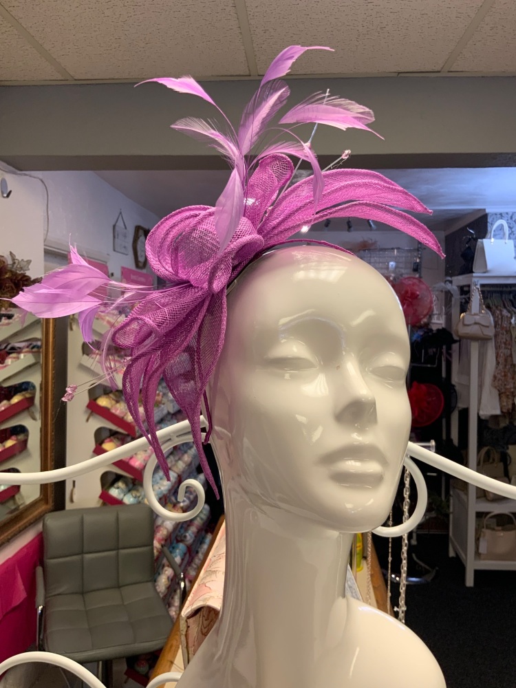 New Product….bloom sinamay fascinator with feather trim