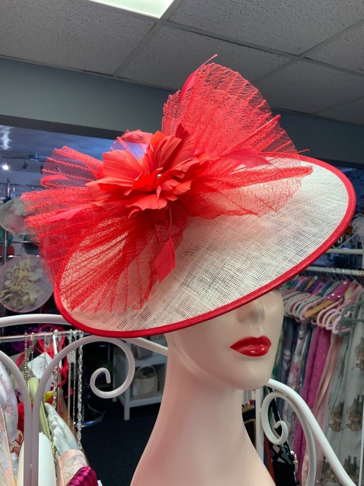 New Product…red/ivory fascinator on headband