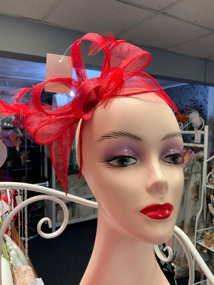 New Product….red fascinator on small headband