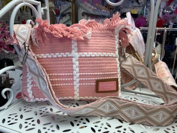 New Product…pink material David jones cross the body bag with fringing