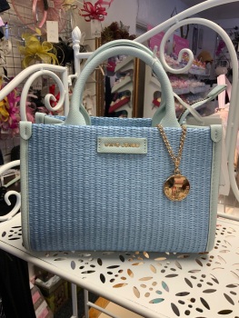 New Product….david jones blue mock raffia handbag with long strap