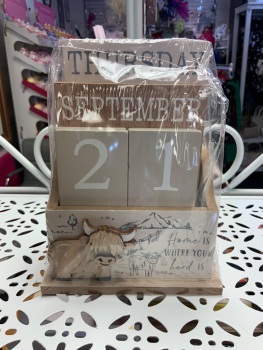 New Product….wooden highland cow perpetual calendar