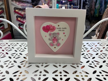 New Product….wooden and ceramic little bear girl plaque