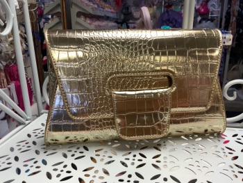 New Product….metallic gold occasion bag with long gold chain