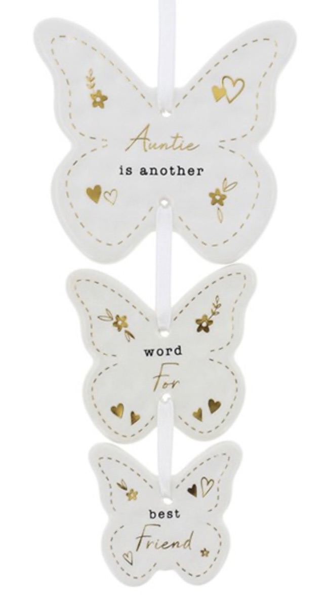 New Product….ceramic three butterflies hanging auntie sign