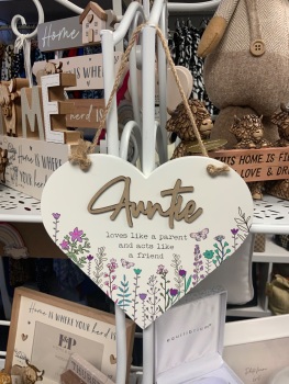 New Product….wooden sweet meadow hanging heart auntie sign