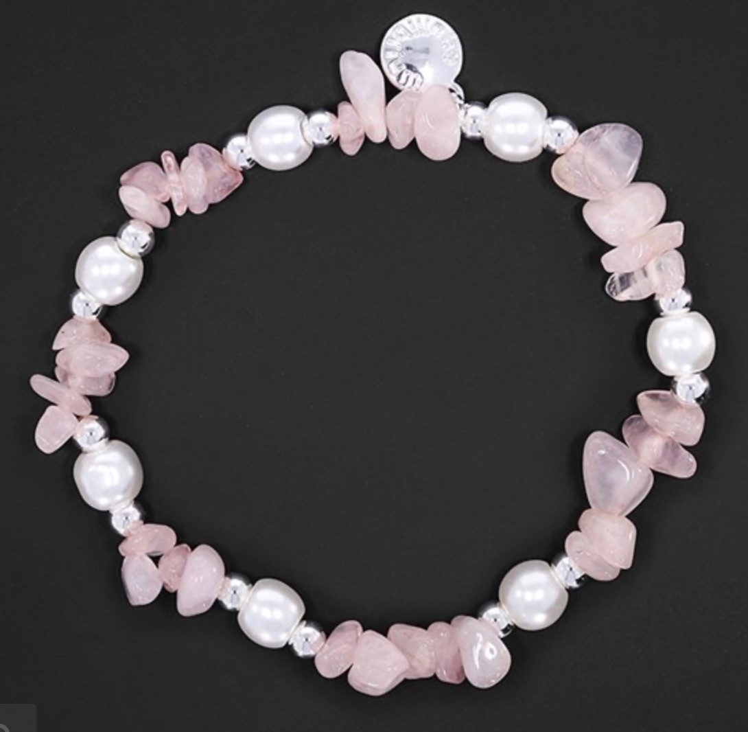 New Product….equilibrium gemstone silver plated pearl rose quartz bracelet