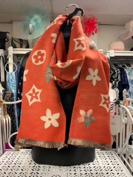 New Product….cosy deep orange/cream patterned scarf