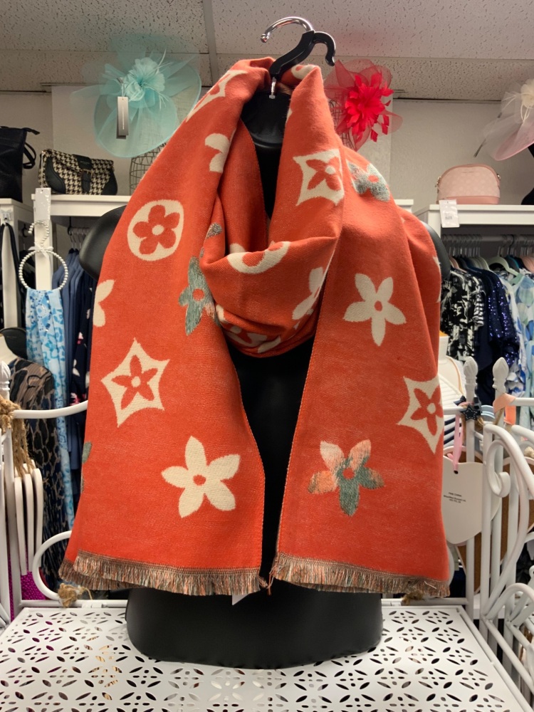 New Product….cosy deep orange/cream patterned scarf