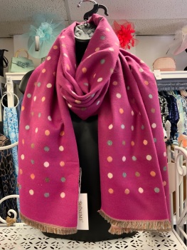 New Product….cerise pink/cream polka dot cosy scarf….reversible