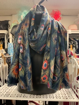 New Product….cosy navy peacock feathers scarf