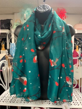 New Product….green robin on branches scarf